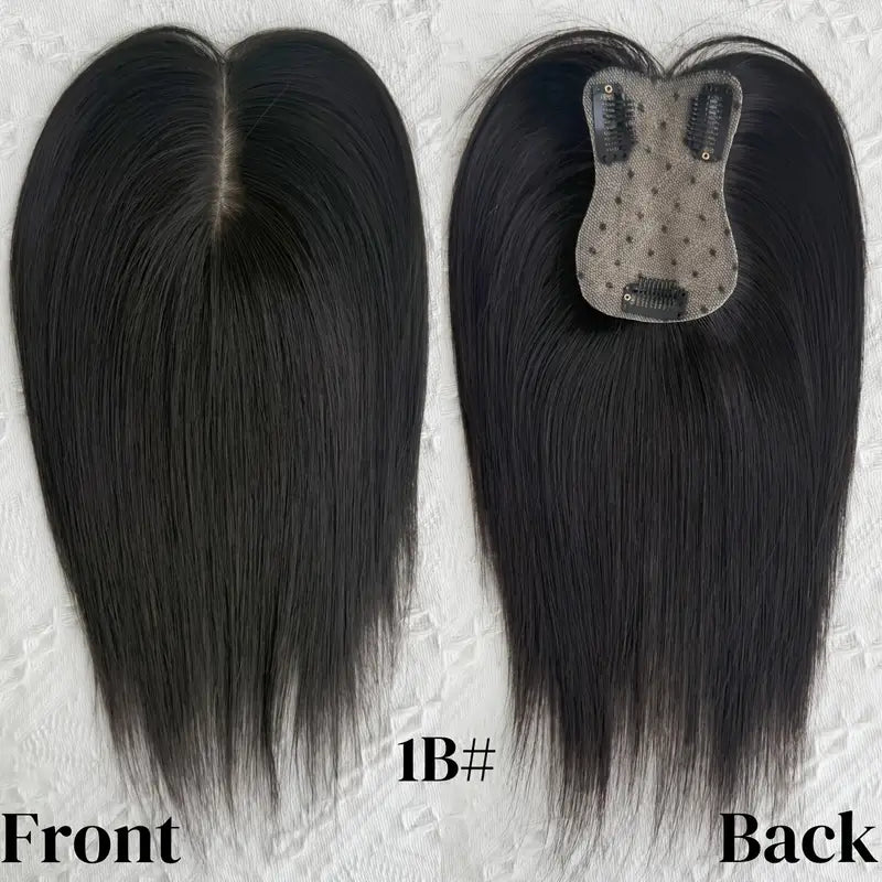8-14 Inch Human Hair Topper for Women with Clips - Straight Hair Toupee, 7x11cm, Elegant Style, Multiple Shades (Blonde, Brown, Black, Gray) - Adds Volume & Length to Thin Hair