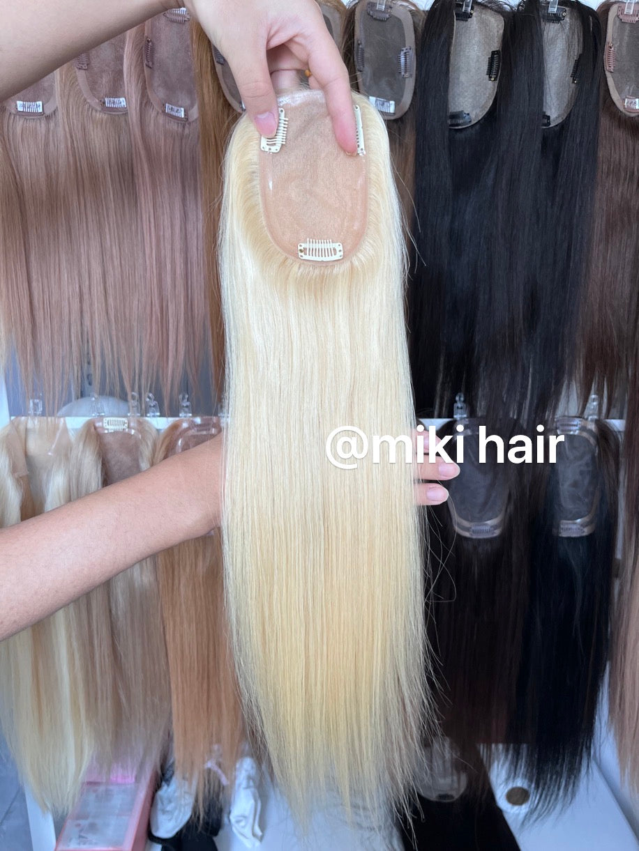 Silk topper blonde color base size 3*5inch ,4*5inch , 5*6inch , 6*7inch , 12-20inch in stock