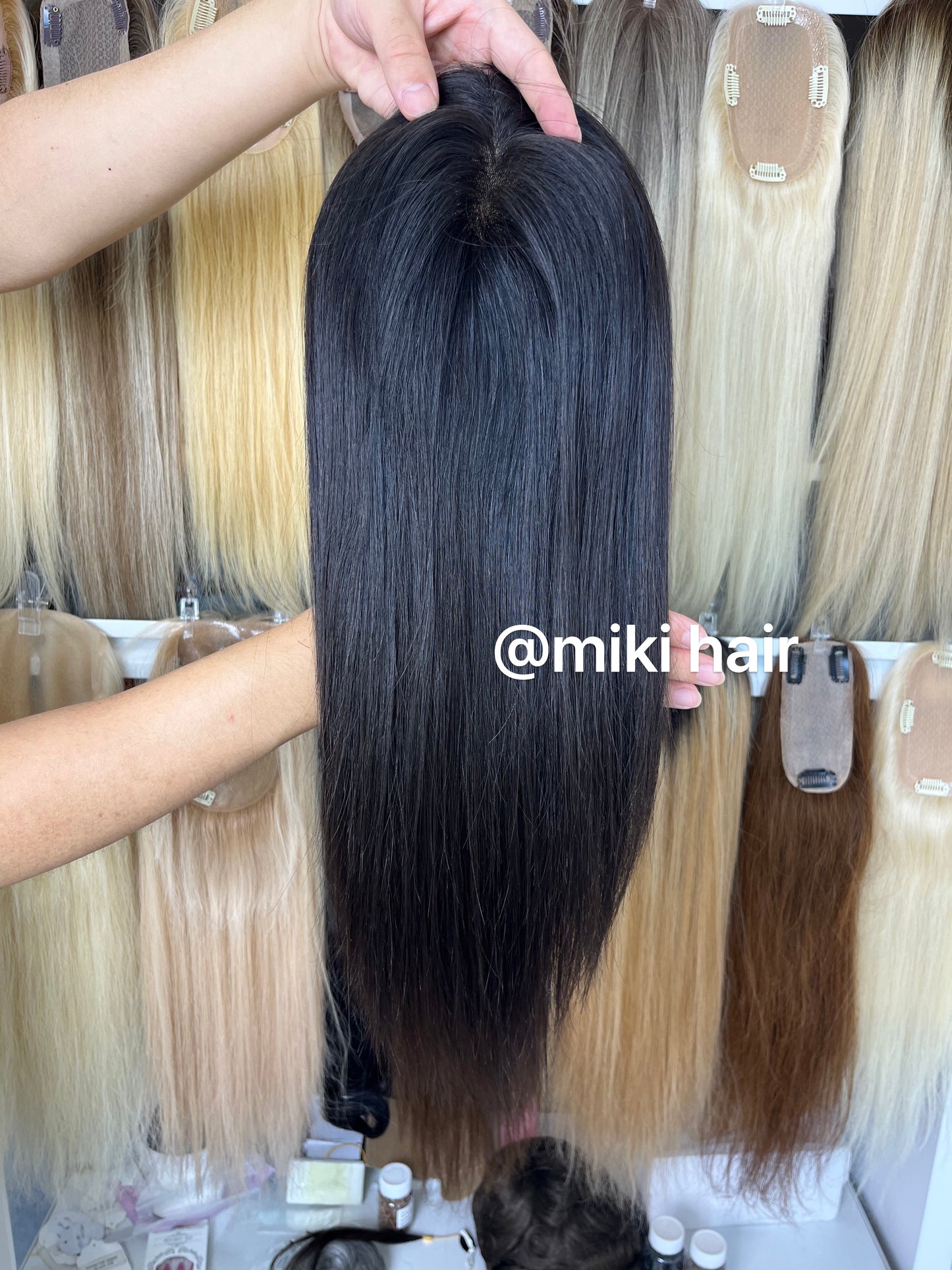 Swiss lace topper 5.5*6inch 16inch virgin hair natural black