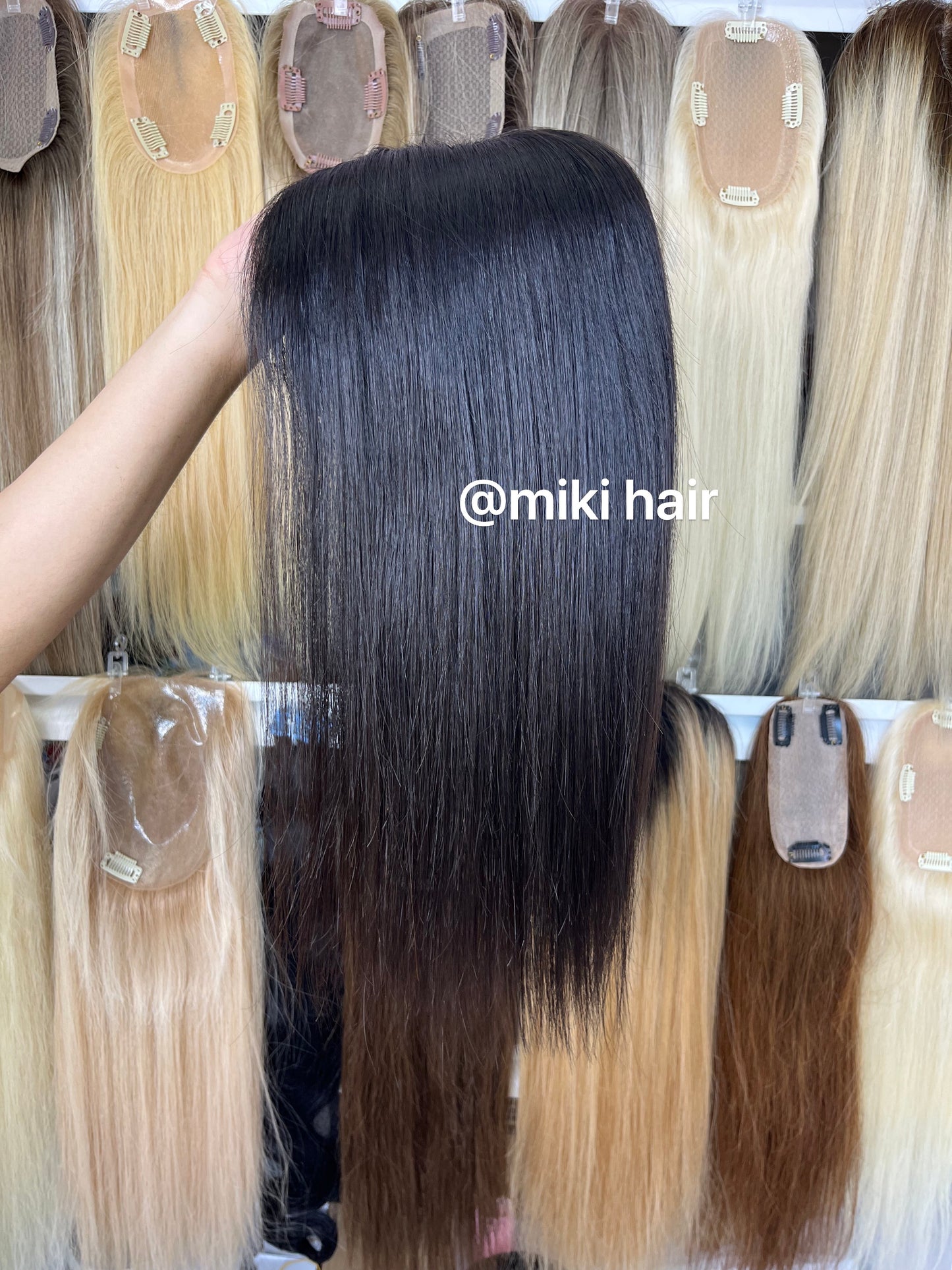 Swiss lace topper 5.5*6inch 16inch virgin hair natural black