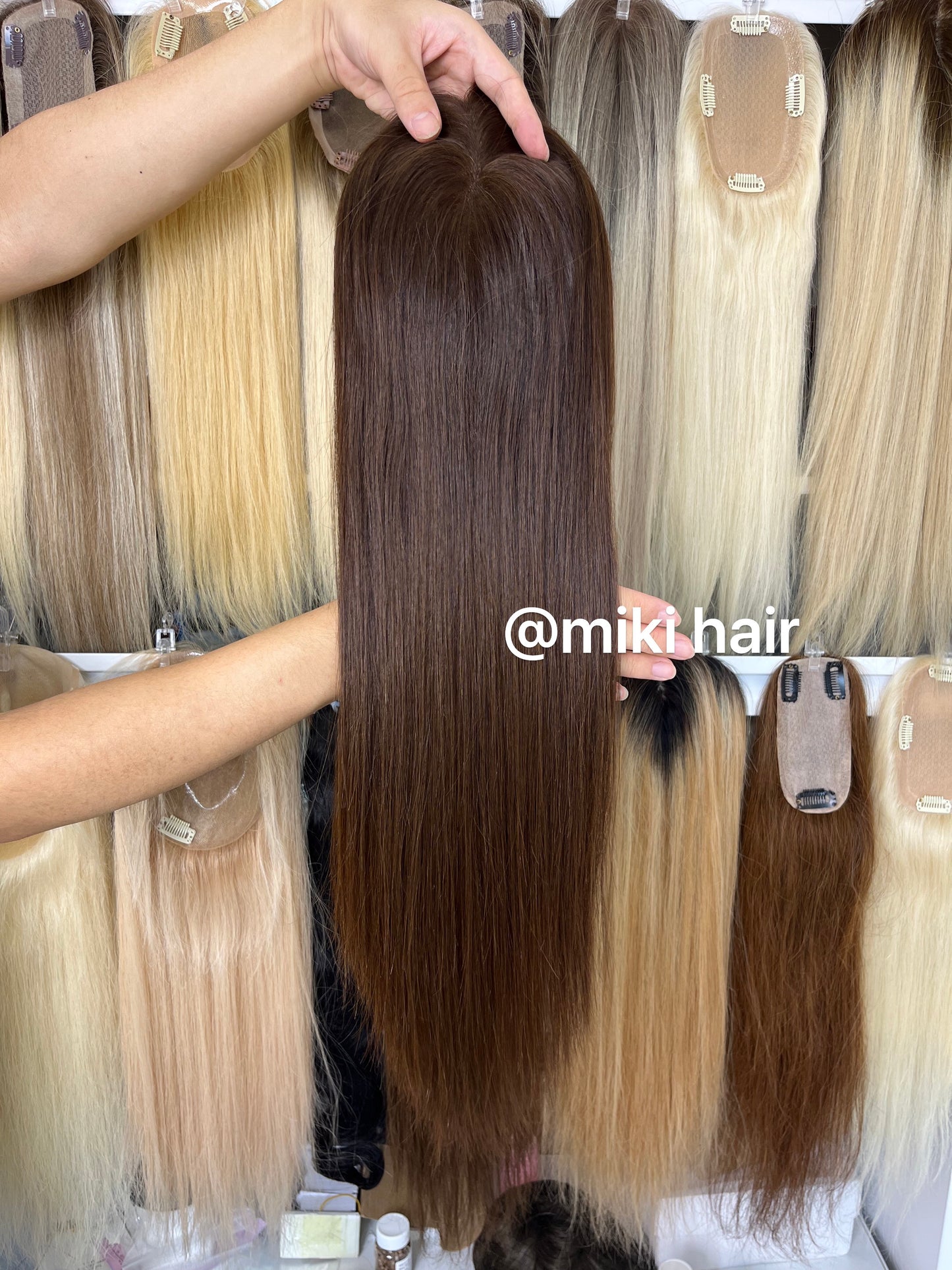 Swiss lace topper 5.5*6inch 16inch virgin hair #2 (dark brown)
