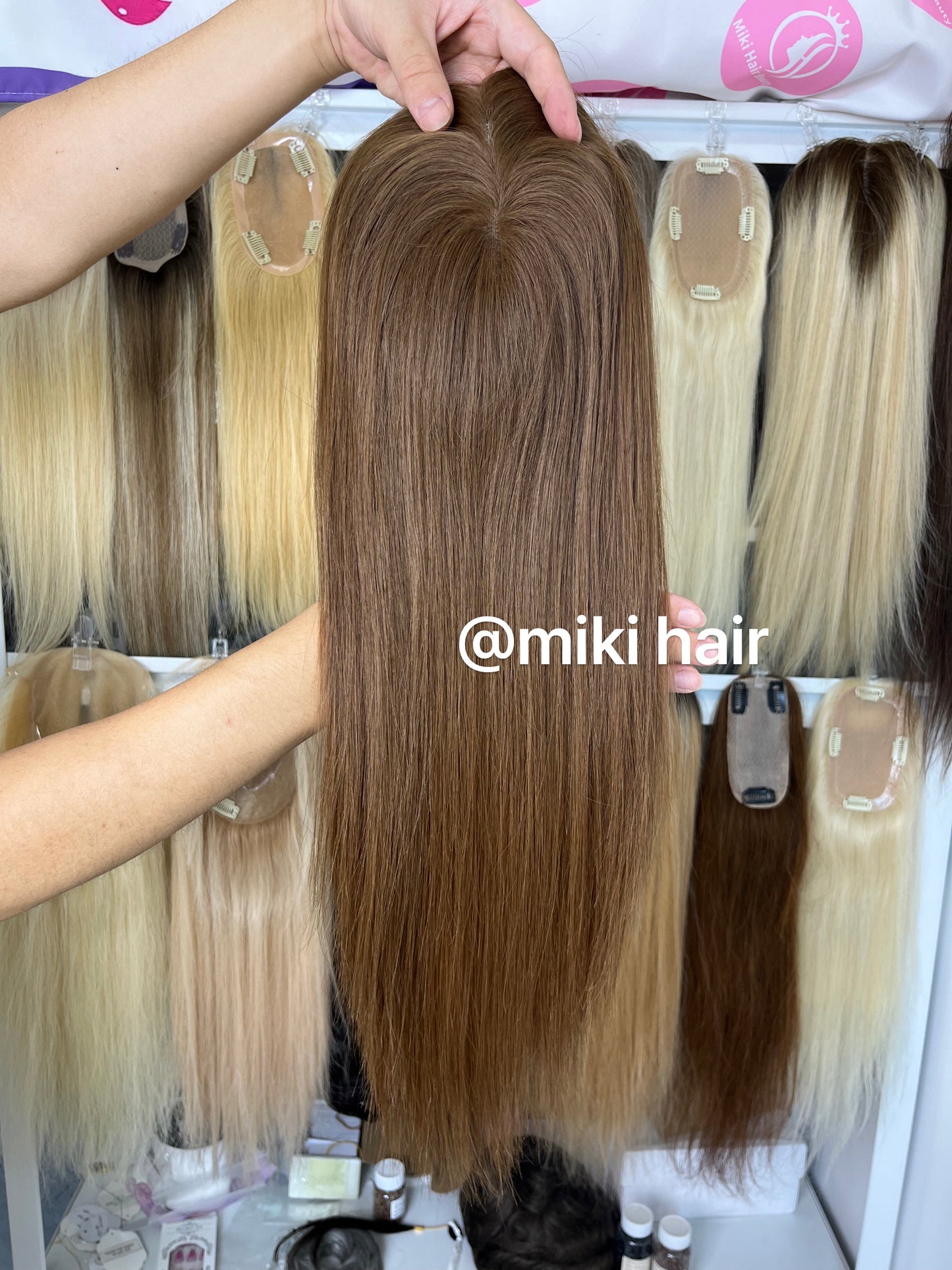 Swiss lace topper 5.5*6inch 16inch virgin hair #4 (medium brown)