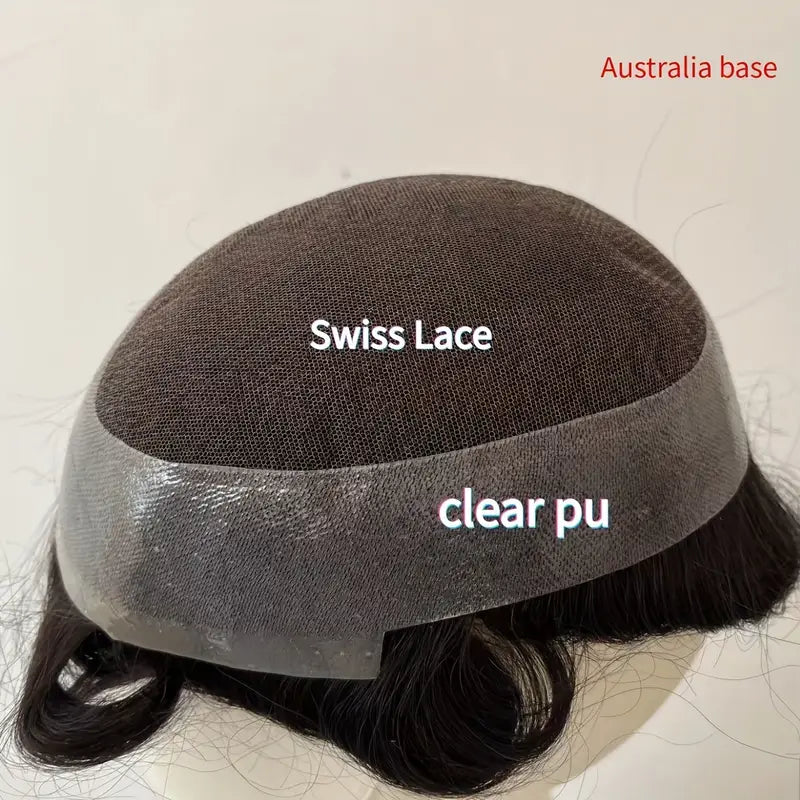 AUS-7*10-Male Hair Prosthesis Lace PU Base Toupee Men Wig for Men Breathable for Man Wig Capillary Prosthesis Replacement System