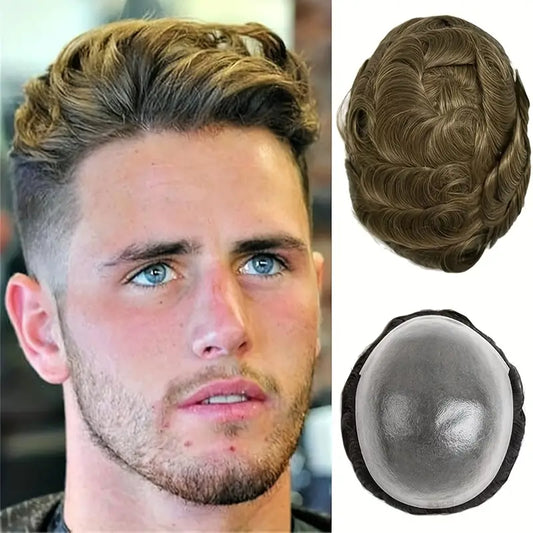 Men's Human Hair Toupee - Sleek Base, 10x8" Coverage, Straight Hair Replacement System for a Natural Look, Suitable for All Ethnicities