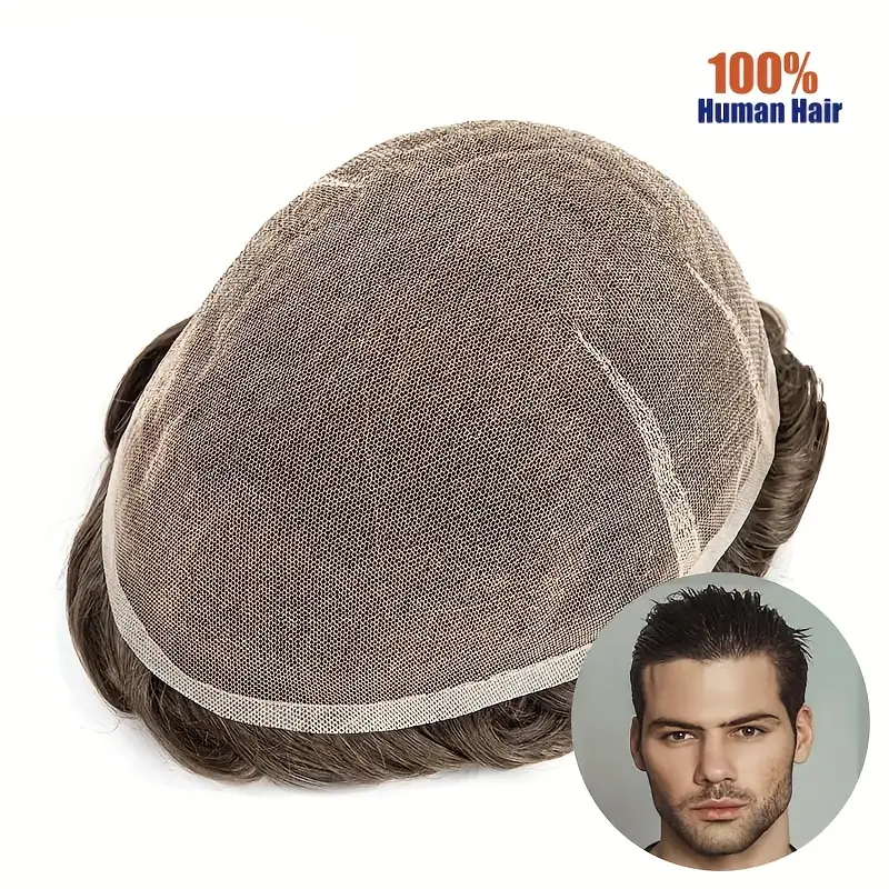 Swiss Air Lace Men'S Hairpiece 100% Ultra Wig for Men, Soft And Comfortable, Breathable Men'S Hair Prosthesis