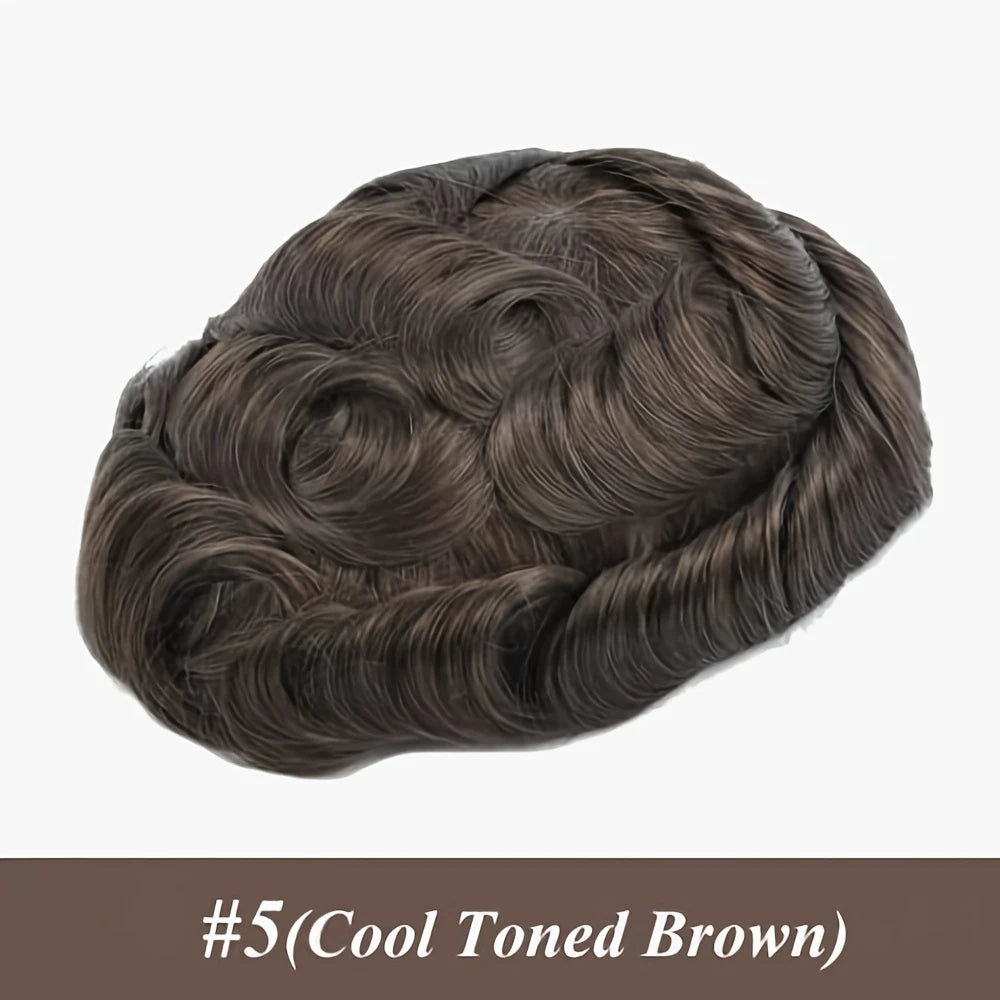 Human Hair Toppers for men 0.1mm Skin Durable PU Injected Toupee Hair for Men Human Hair wigs for men 6inch long Base Size 8x10 Inch 130% Density