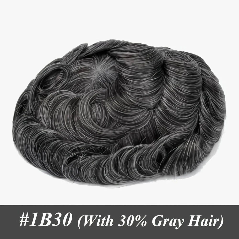 Human Hair Toppers for men 0.1mm Skin Durable PU Injected Toupee Hair for Men Human Hair wigs for men 6inch long Base Size 8x10 Inch 130% Density