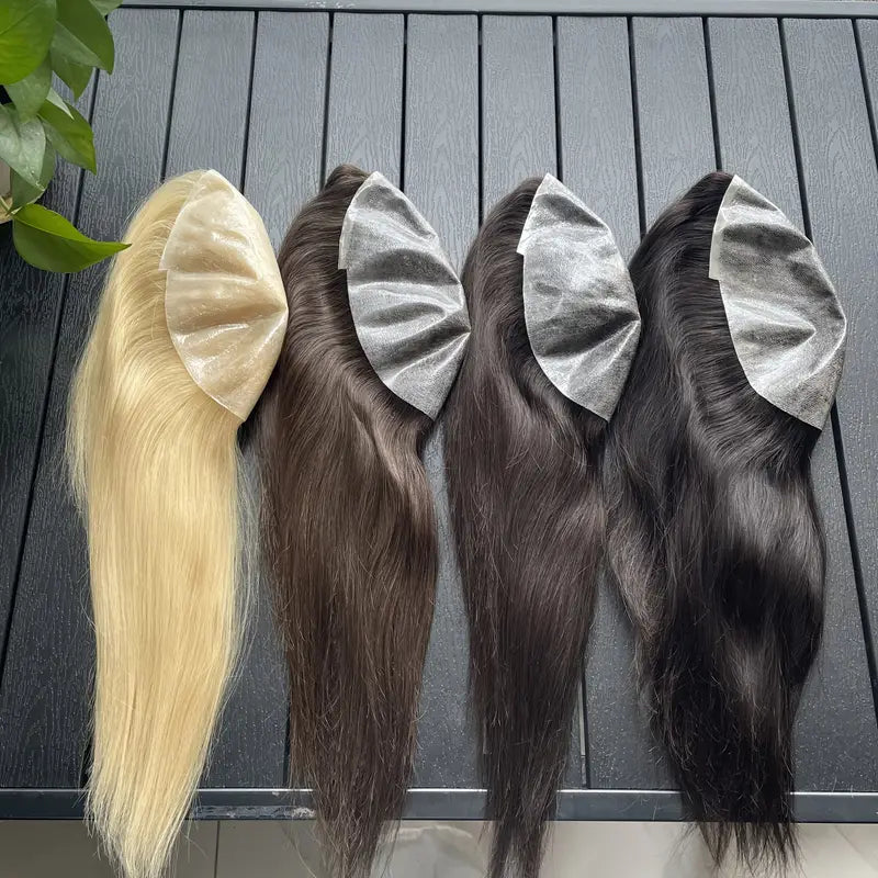 7"*9" 18CM*23cm PU base women wigs, natural human hair piece, thin Light Beige 0.08-0.10mm more real hair loss solution suitable for women with thinning hair, thin Light Beige base hair topper skip topper