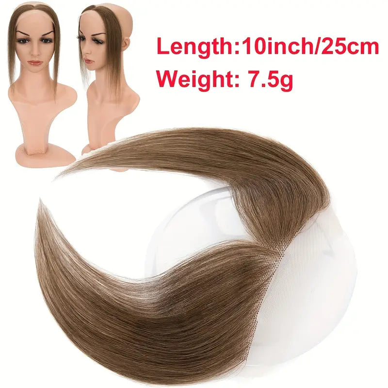 Frontal/Side Air Bangs Hairpiece for Women 100% Human Hair Extension Hairline Loss Straight Tape in Human Hair Front Hairline Human Hair Toppers Replacement Toupee 25.4 cm Short Middle Parting Hair Style 1.91 cm X 15.88 cm Lace
