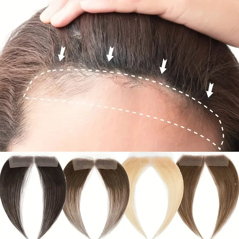 Frontal/Side Air Bangs Hairpiece for Women 100% Human Hair Extension Hairline Loss Straight Tape in Human Hair Front Hairline Human Hair Toppers Replacement Toupee 25.4 cm Short Middle Parting Hair Style 1.91 cm X 15.88 cm Lace