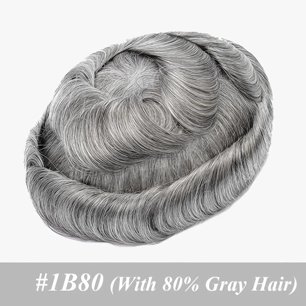 Human Hair Toppers for men 0.1mm Skin Durable PU Injected Toupee Hair for Men Human Hair wigs for men 6inch long Base Size 8x10 Inch 130% Density