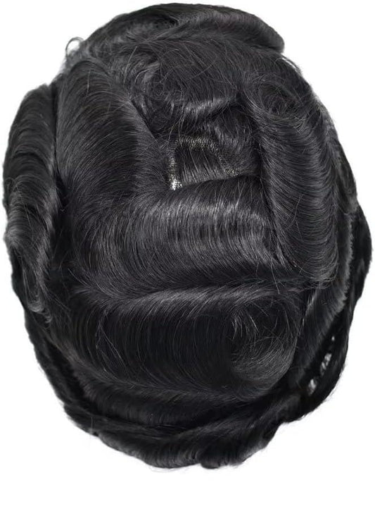 Full PU Toupee for Men Human Hair Piece Durable Thin Skin Hair Replacement System PU Injected Mens Toupee 0.1mm All Poly Male Hair Prosthesis Hair Units Wig