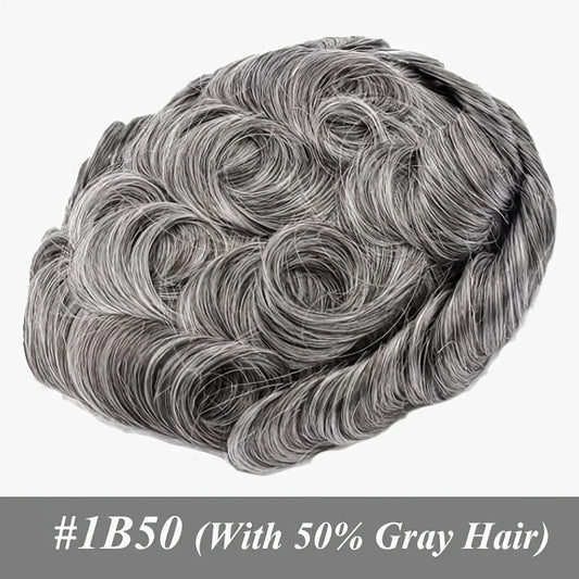 Human Hair Toppers for men 0.1mm Skin Durable PU Injected Toupee Hair for Men Human Hair wigs for men 6inch long Base Size 8x10 Inch 130% Density