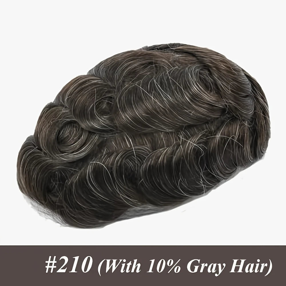Human Hair Toppers for men 0.1mm Skin Durable PU Injected Toupee Hair for Men Human Hair wigs for men 6inch long Base Size 8x10 Inch 130% Density