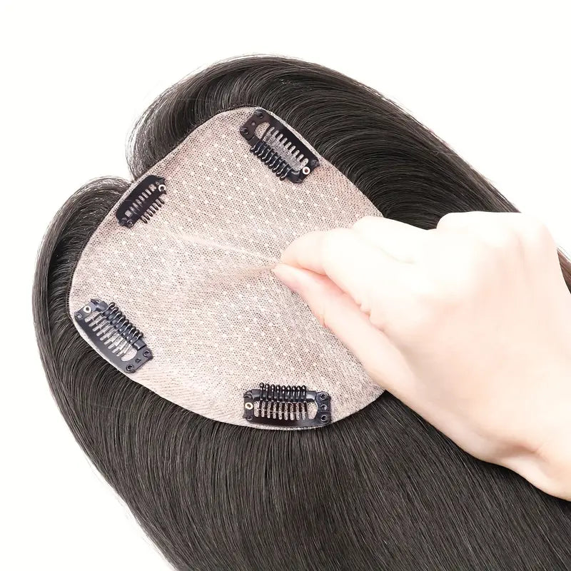 Light Beige Base Human Hair Topper with 5 Clips In Human Hair Top Virgin European Hair Toupee for Women Fine Hairpiece 4.72X5.12inch