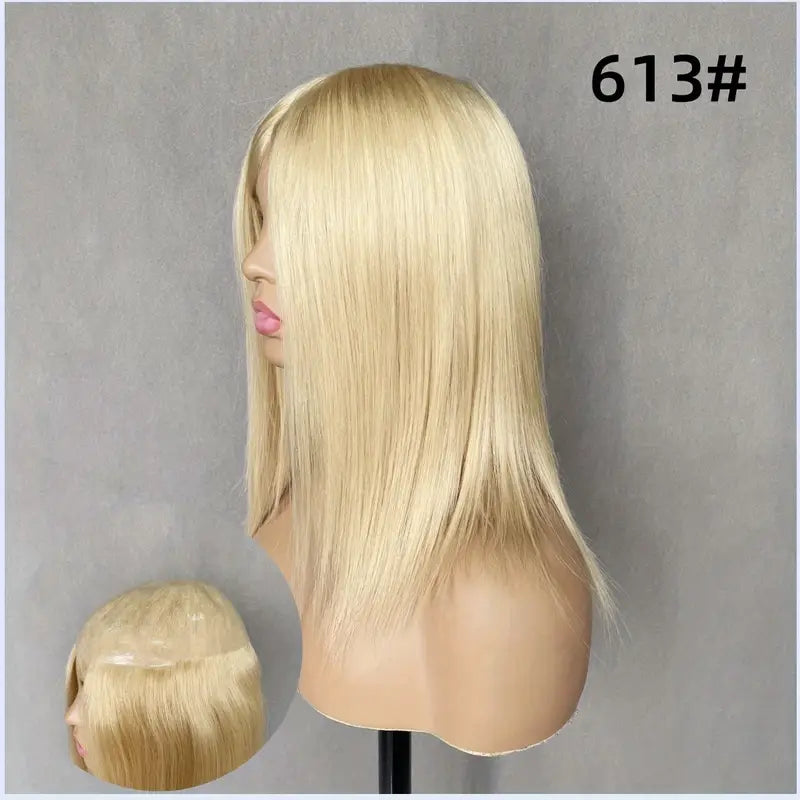 7"*9" 18CM*23cm PU base women wigs, natural human hair piece, thin Light Beige 0.08-0.10mm more real hair loss solution suitable for women with thinning hair, thin Light Beige base hair topper skip topper
