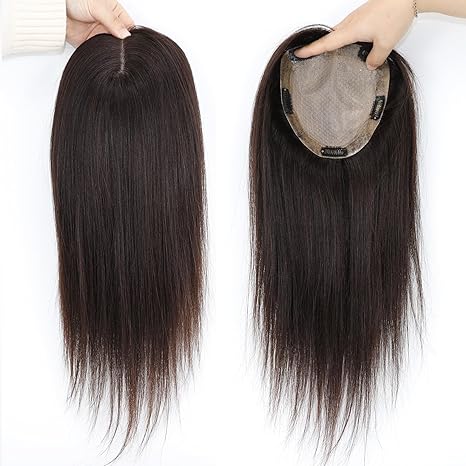 Human Hair Topper Silk Base Real Virgin European Hair Straight Jet Black Skin Base PU around with Clips in for Women