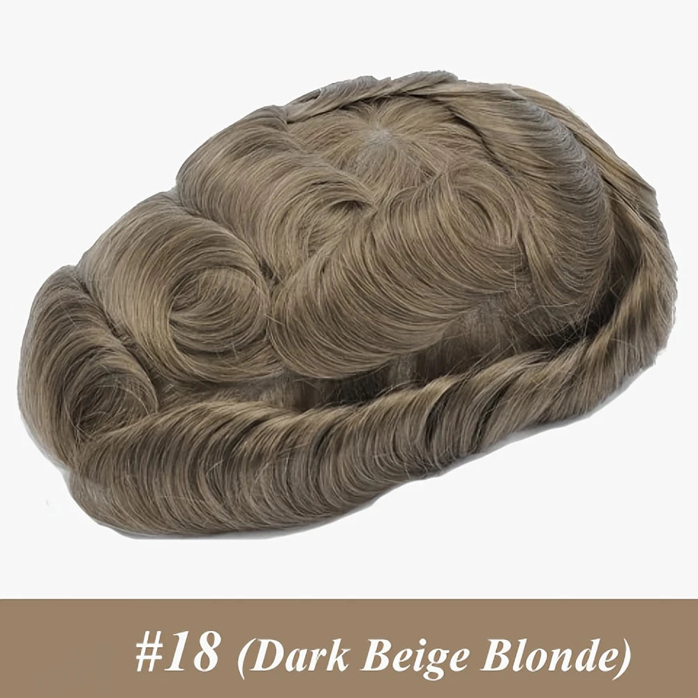 Human Hair Toppers for men 0.1mm Skin Durable PU Injected Toupee Hair for Men Human Hair wigs for men 6inch long Base Size 8x10 Inch 130% Density