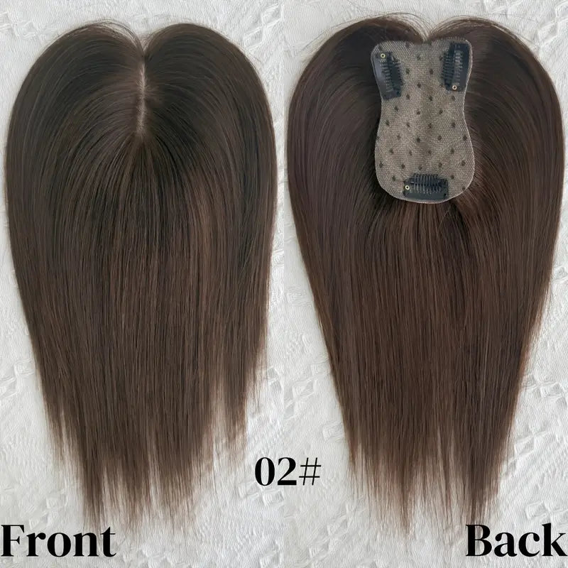 8-14 Inch Human Hair Topper for Women with Clips - Straight Hair Toupee, 7x11cm, Elegant Style, Multiple Shades (Blonde, Brown, Black, Gray) - Adds Volume & Length to Thin Hair
