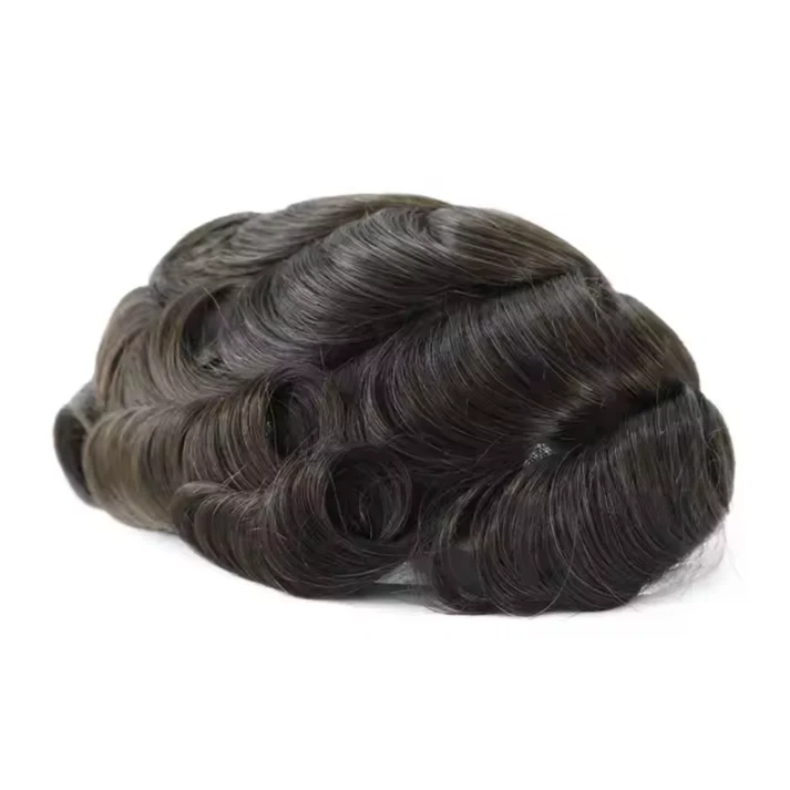Lace Hair Replacement With PU Sides and Back Good Bleached Knots on the Front