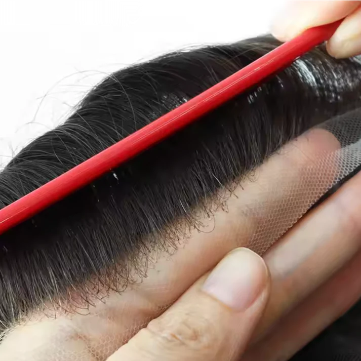Lace Hair Replacement With PU Sides and Back Good Bleached Knots on the Front