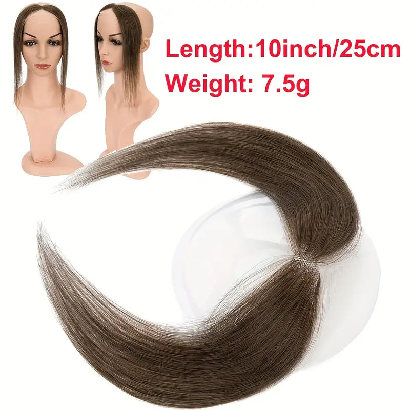 Frontal/Side Air Bangs Hairpiece for Women 100% Human Hair Extension Hairline Loss Straight Tape in Human Hair Front Hairline Human Hair Toppers Replacement Toupee 25.4 cm Short Middle Parting Hair Style 1.91 cm X 15.88 cm Lace