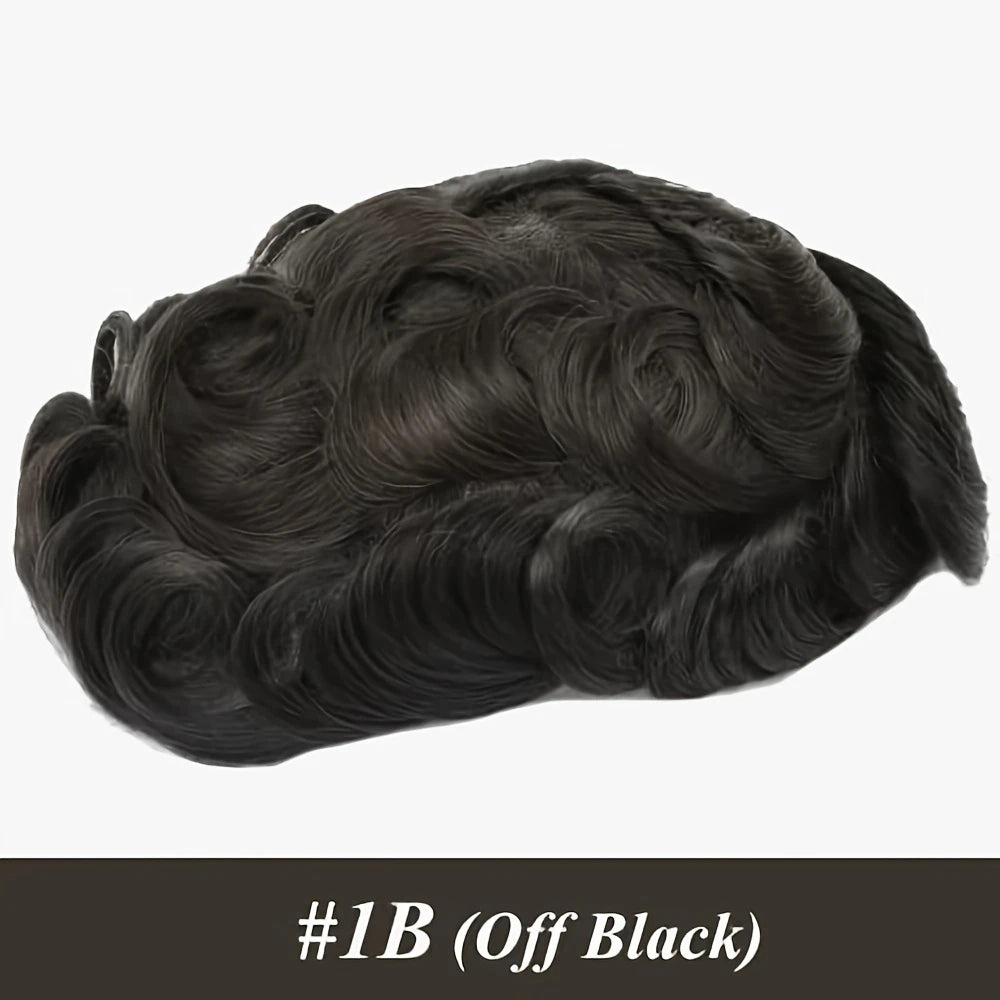 Human Hair Toppers for men 0.1mm Skin Durable PU Injected Toupee Hair for Men Human Hair wigs for men 6inch long Base Size 8x10 Inch 130% Density