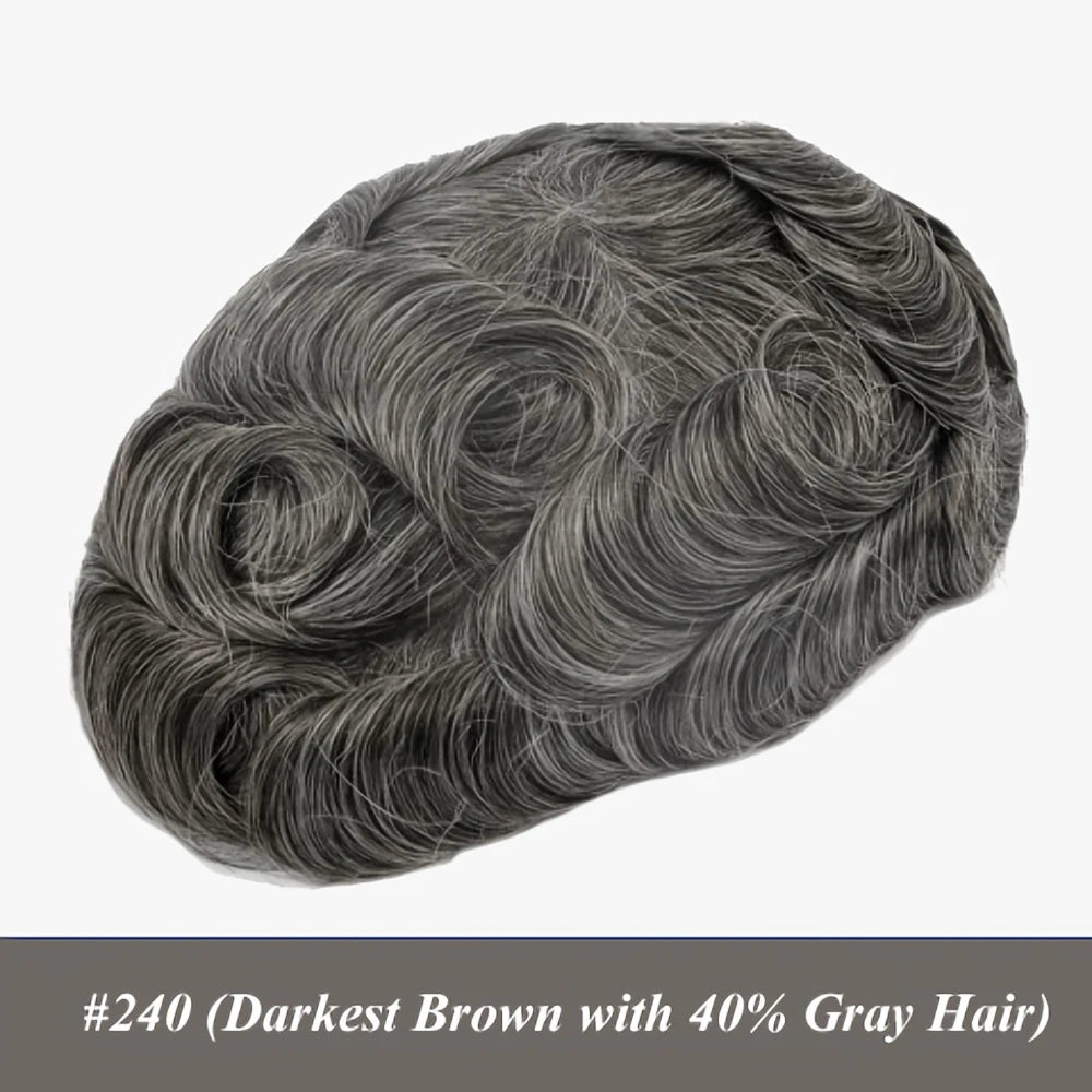 Human Hair Toppers for men 0.1mm Skin Durable PU Injected Toupee Hair for Men Human Hair wigs for men 6inch long Base Size 8x10 Inch 130% Density