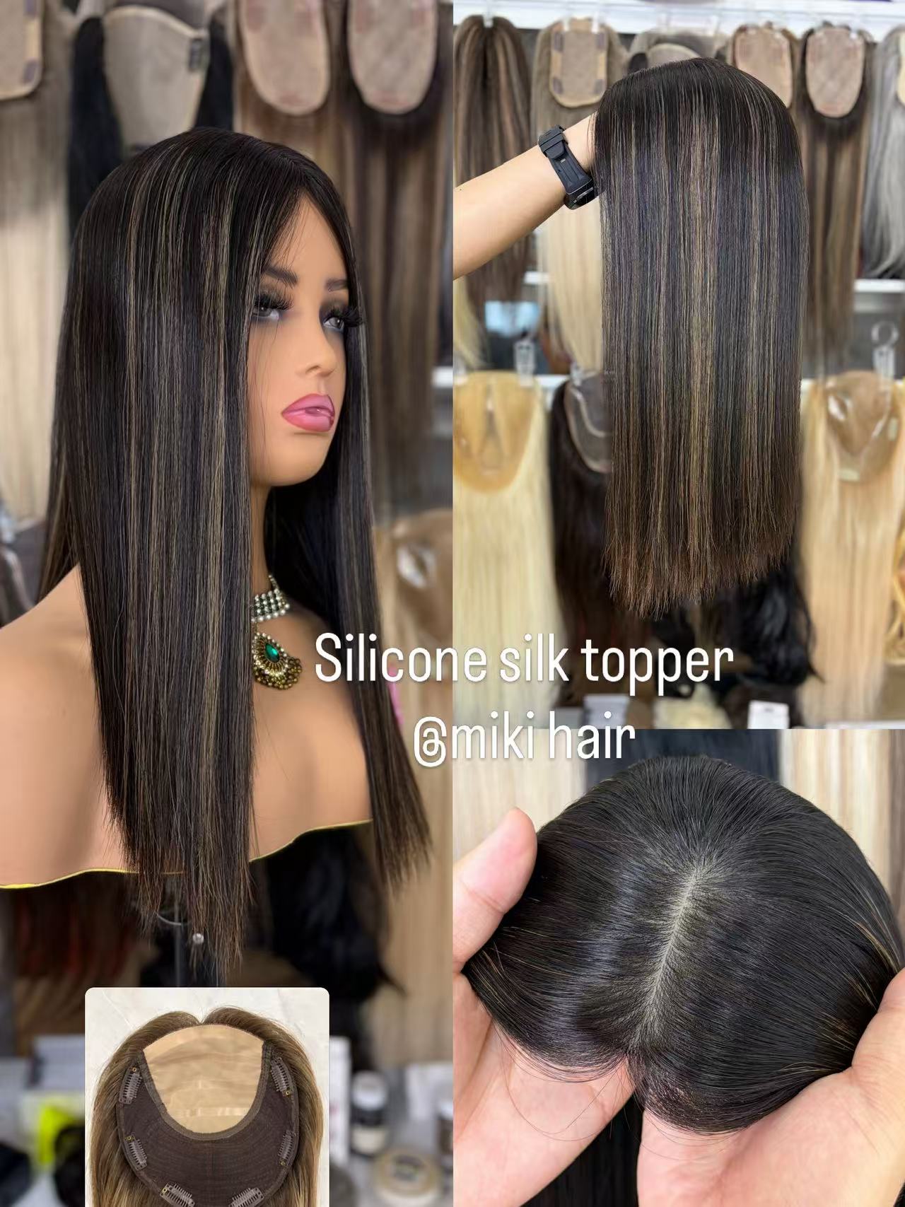 silicone silk topper european hair #1B8C