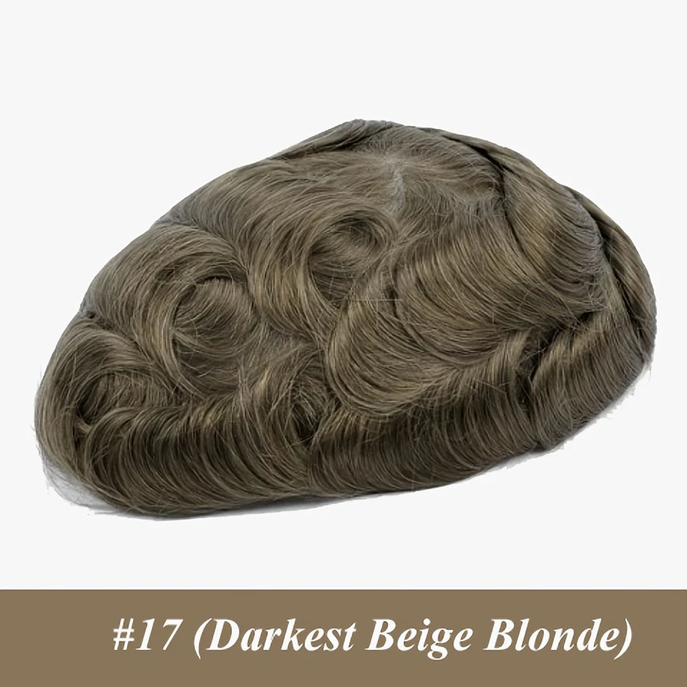 Human Hair Toppers for men 0.1mm Skin Durable PU Injected Toupee Hair for Men Human Hair wigs for men 6inch long Base Size 8x10 Inch 130% Density