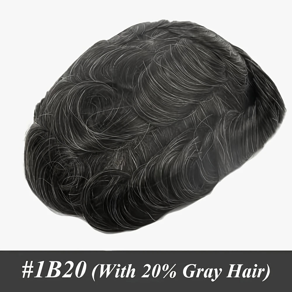 Human Hair Toppers for men 0.1mm Skin Durable PU Injected Toupee Hair for Men Human Hair wigs for men 6inch long Base Size 8x10 Inch 130% Density