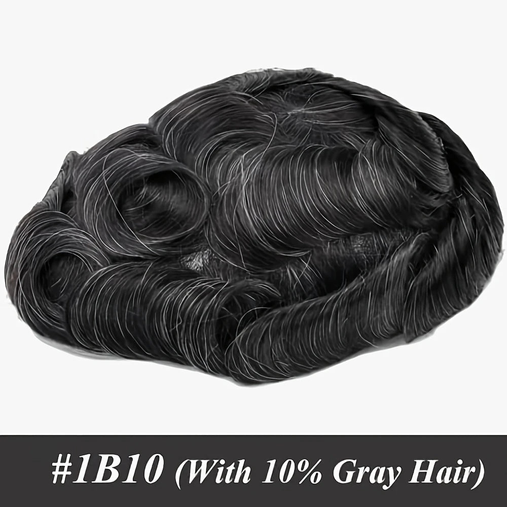 Human Hair Toppers for men 0.1mm Skin Durable PU Injected Toupee Hair for Men Human Hair wigs for men 6inch long Base Size 8x10 Inch 130% Density