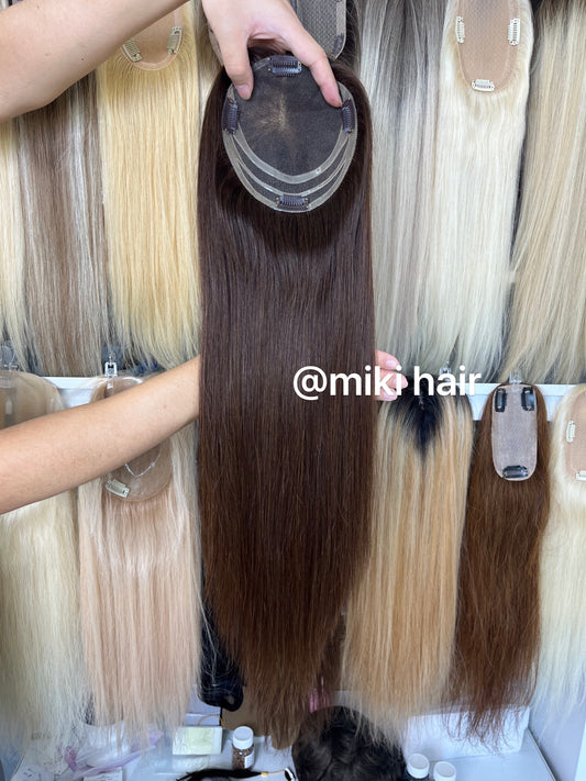 Swiss lace topper 5.5*6inch 16inch  virgin hair #2 (dark brown)