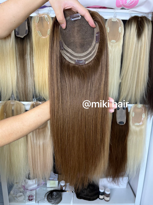 Swiss lace topper 5.5*6inch 16inch  virgin hair #4 (medium brown)