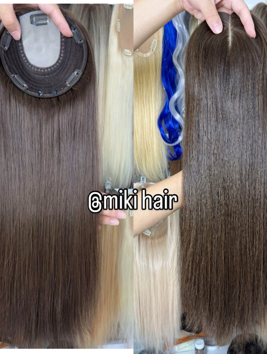 New style silk topper 6*6inch 12-20inch medium brown (#5)