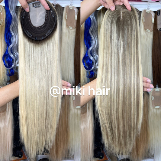 New style silk topper 6*6inch 12-20inch Balayage color brown with blonde  (B24/10)