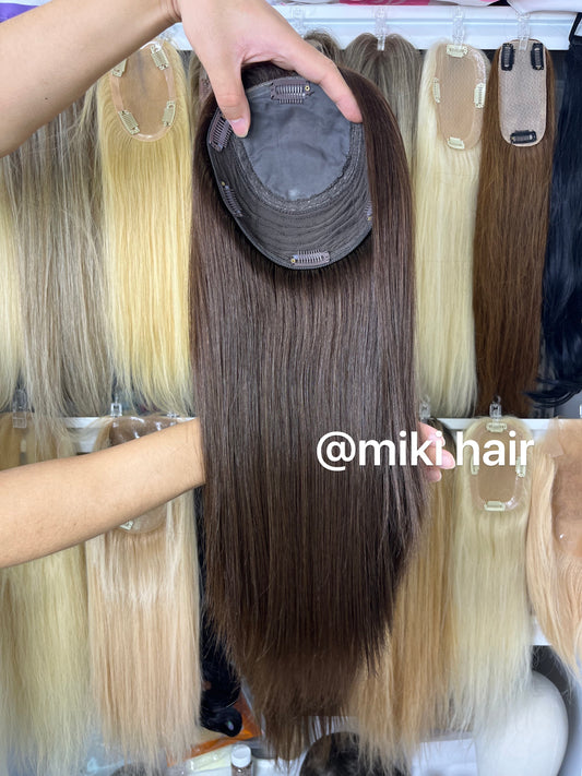 New base silk topper base size 7*7inch 8*8inch 14-20inch virgin hair in stock Brown