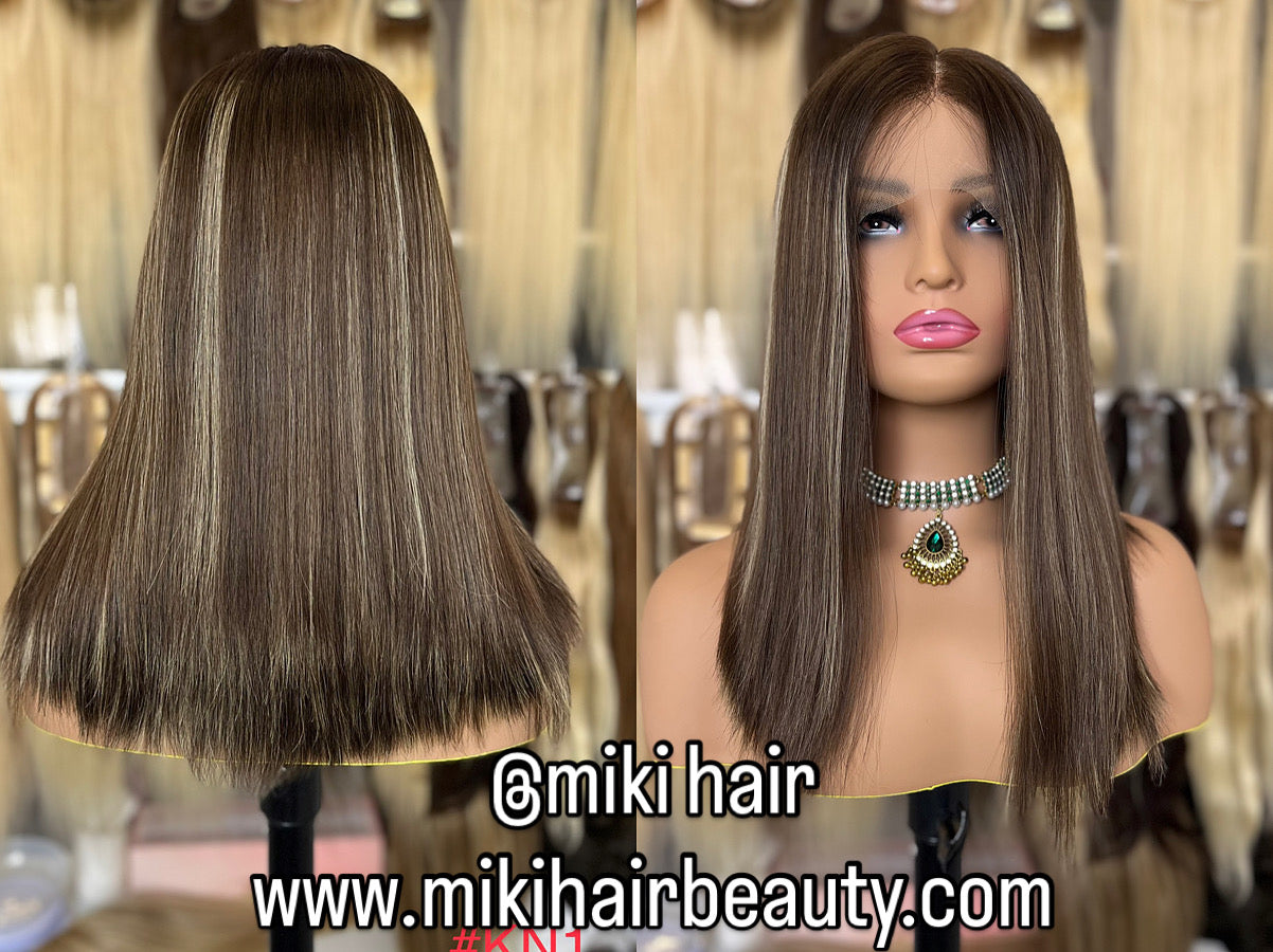 Jewish lace wig European virgin hair best quality 12-24inch in stock (#KN1)