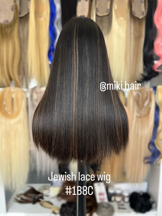 Jewish lace wig #1B8C European virgin hair in stock many colors are available