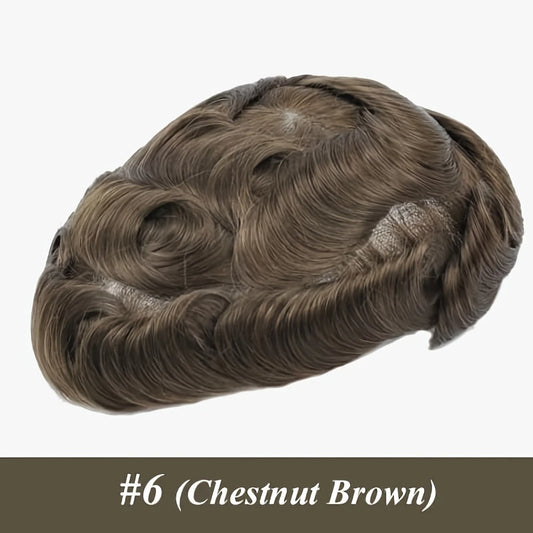 Human Hair Toppers for men 0.1mm Skin Durable PU Injected Toupee Hair for Men Human Hair wigs for men 6inch long Base Size 8x10 Inch 130% Density