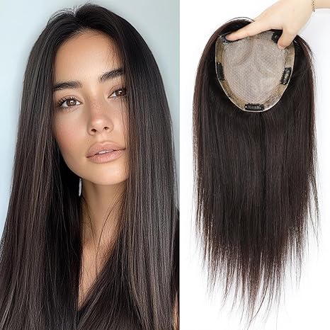 Human Hair Topper Silk Base Real Virgin European Hair Straight Jet Black Skin Base PU around with Clips in for Women