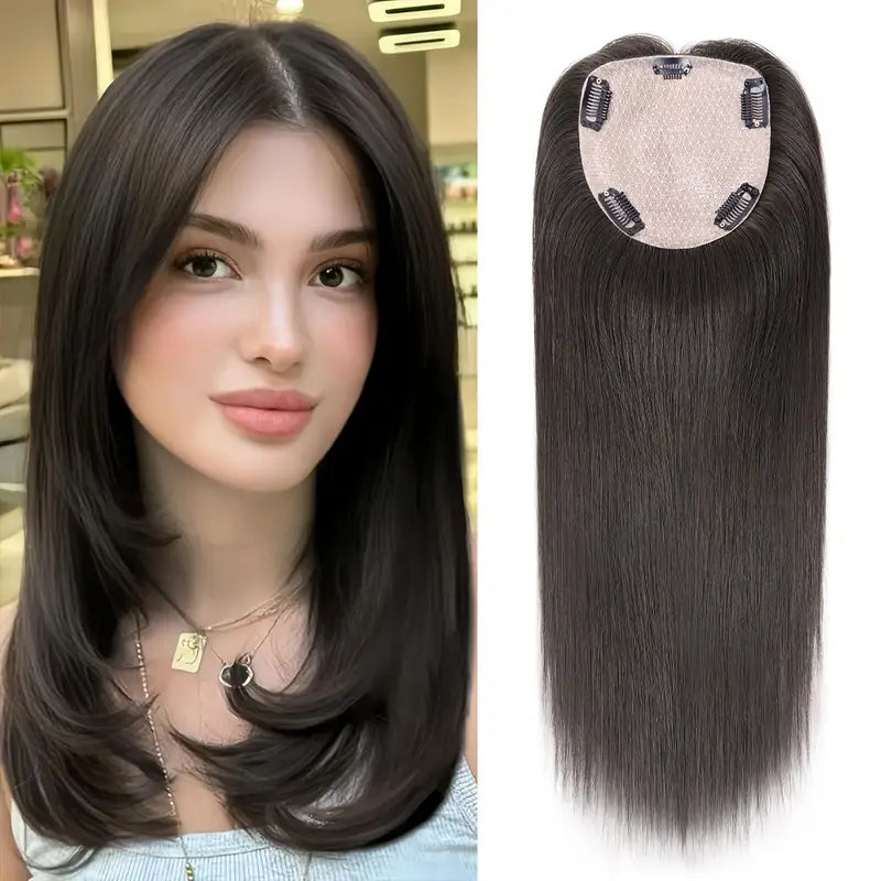 Light Beige Base Human Hair Topper with 5 Clips In Human Hair Top Virgin European Hair Toupee for Women Fine Hairpiece 4.72X5.12inch